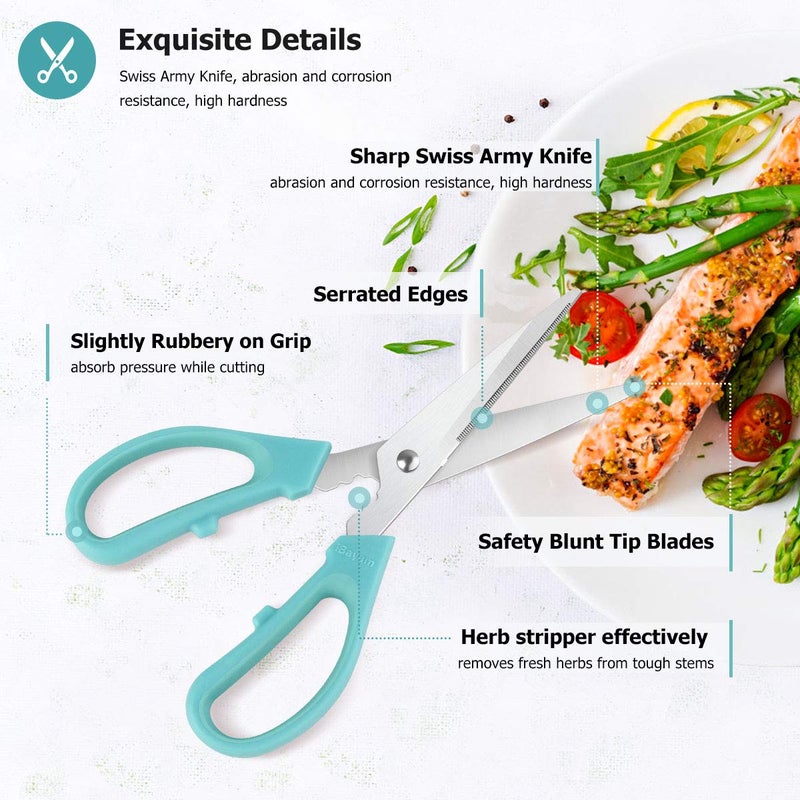 iBayam Kitchen Shears Scissors, iBayam 3-Color Stainless Steel Dishwasher Safe Food Scissors for Herbs Chicken Meat Poultry Fish BBQ, 8 Inch Utility Cooking Scissors for Women Men with Small Hands - Image 2
